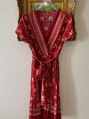 Amazon Red Floral Wrap Mini Dress